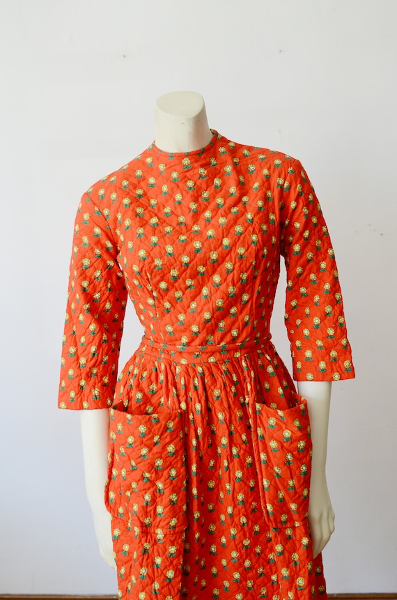 1960s Red Quilted Lanz Dress - XS