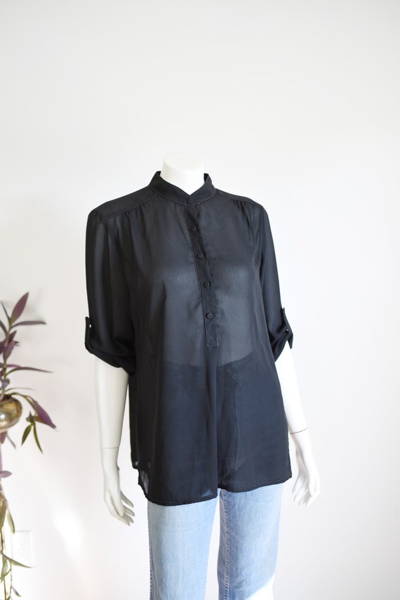 70s Sheer Black Blouse - S/M - image 2