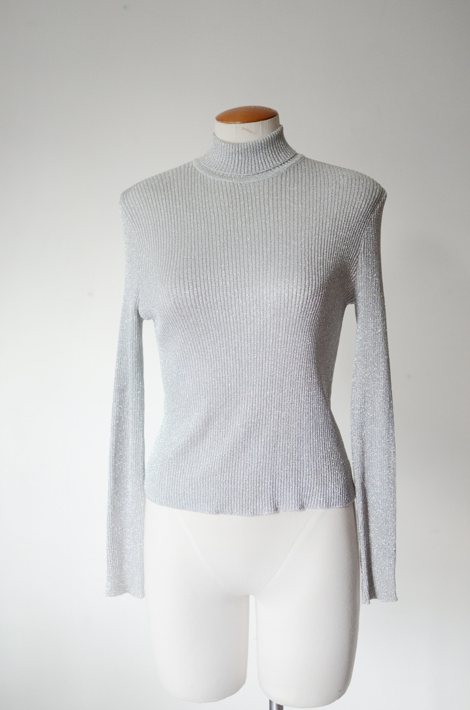 1970s Silver Metallic Turtleneck - M