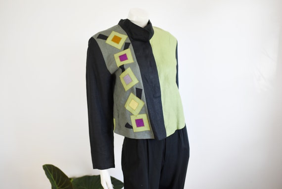 90s Linen Applique Blouse - S