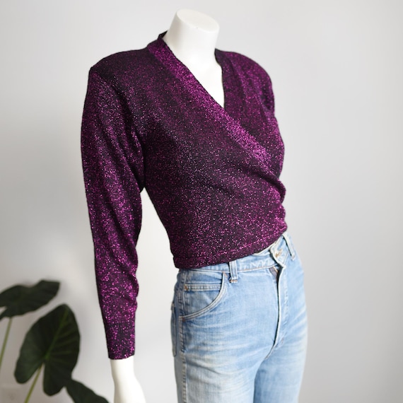 1980s Metallic Wrap Sweater - M