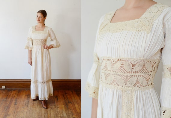 1960s Pintuck Cotton Mexican Wedding Dress - XS