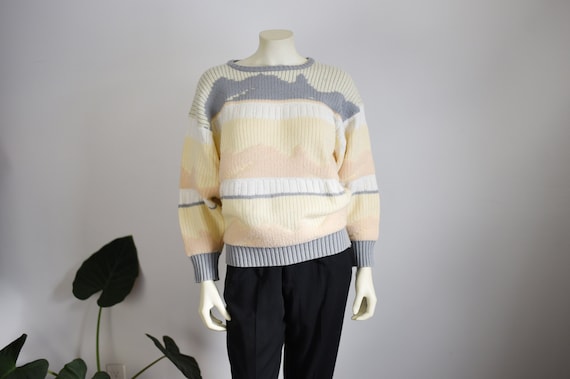 80s Pastel Novelty Landscape Sweater - M
