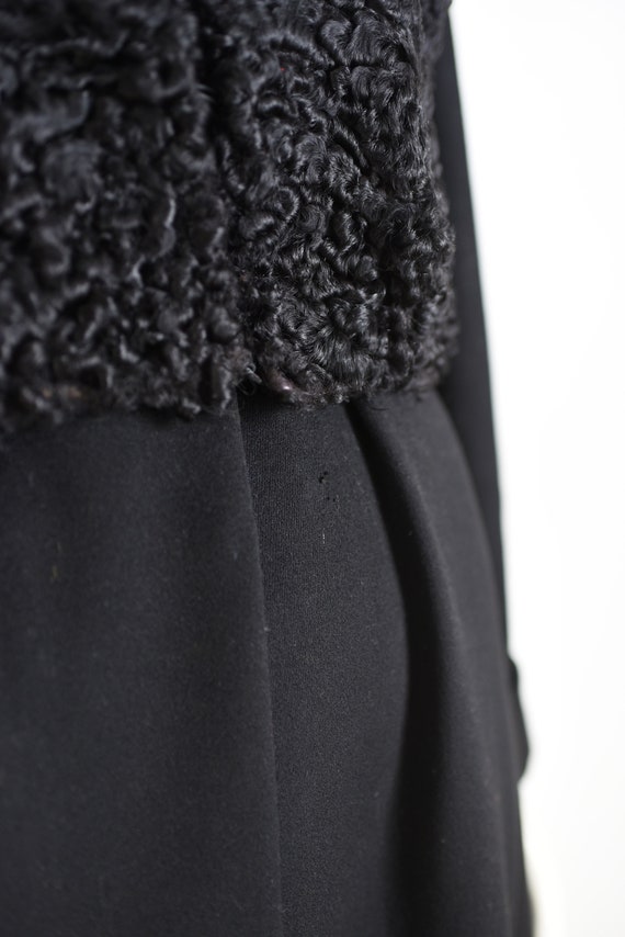 1940s Black Wool and Lamb Princess Coat - M/L - image 4
