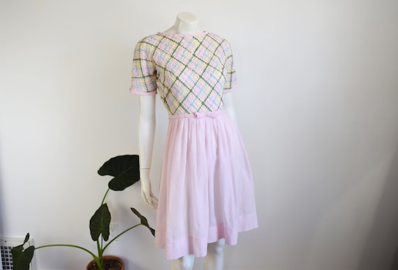 1960s Pink Embroidered Dress - S