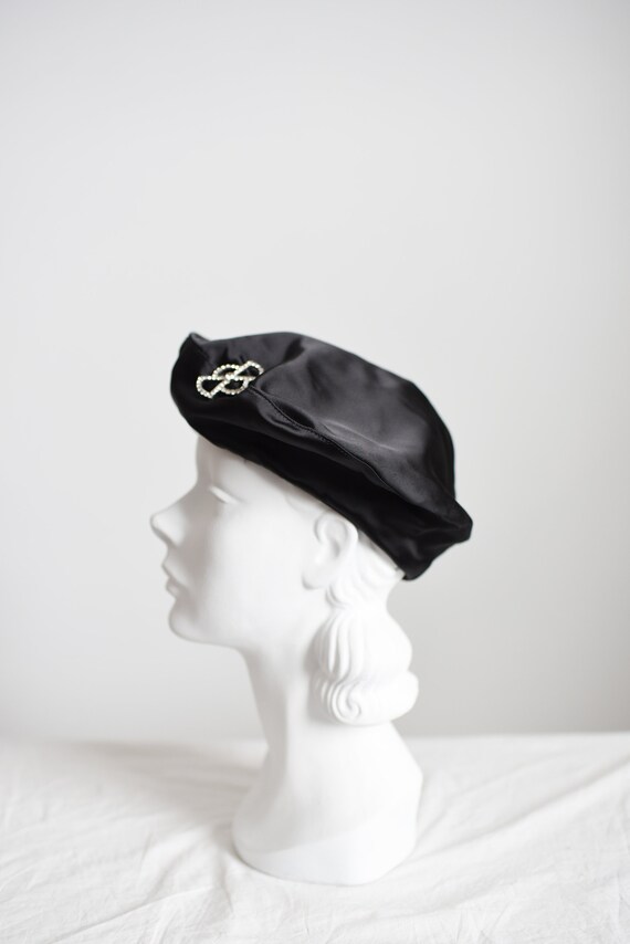 60s Frank Olive Black Satin Beret - image 4