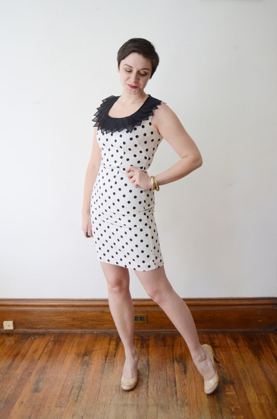 1960s Black and White Polka Dot Dress - XS/S - image 2