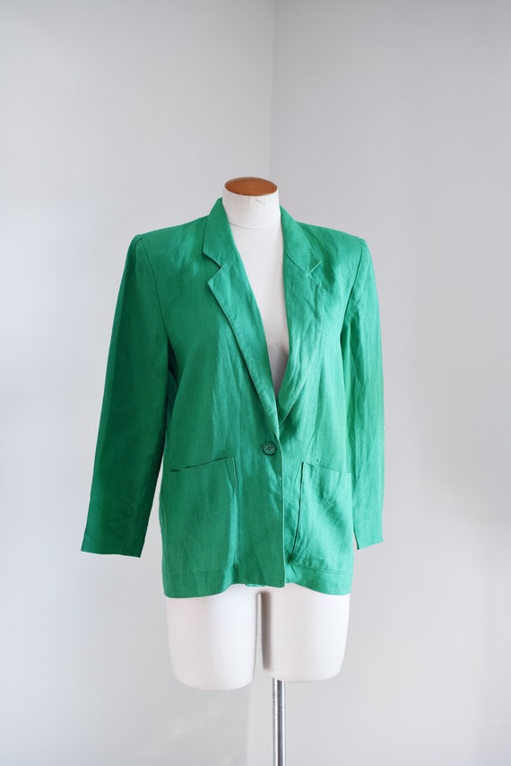 90s Kelly Green Linen Blazer - S - image 2