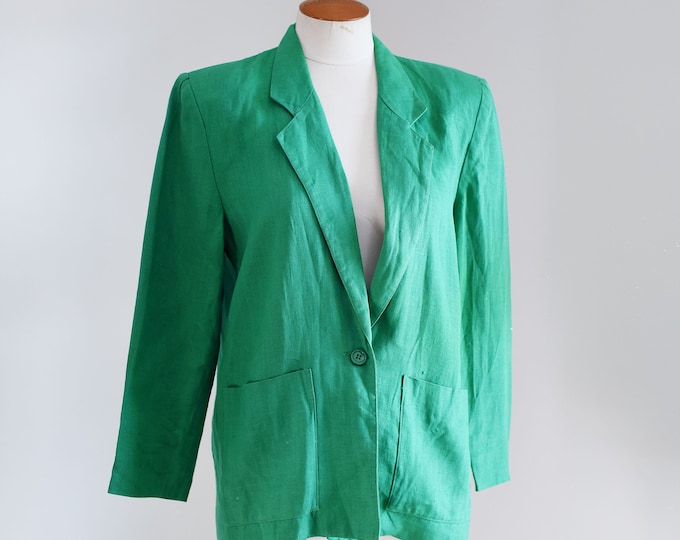 90s Kelly Green Linen Blazer - S