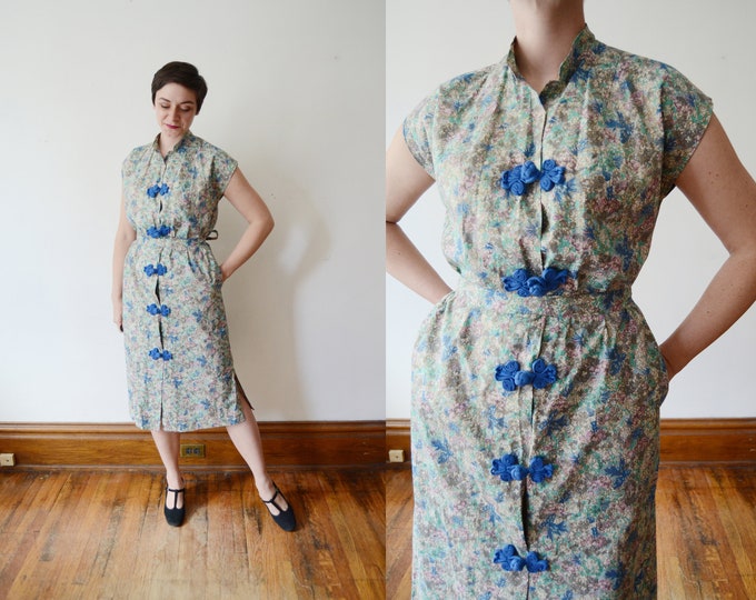 Resort Wear / 1960s Frog Closure Dress - M