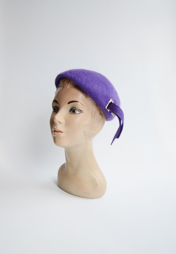 1960s Purple Mohair Beret Hat - image 2