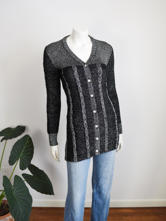 1970s Silver Lurex and Wool Cardigan - S/M