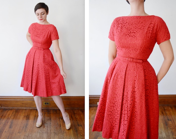 1950s Jeane Scott Red Eyelet Dress - S