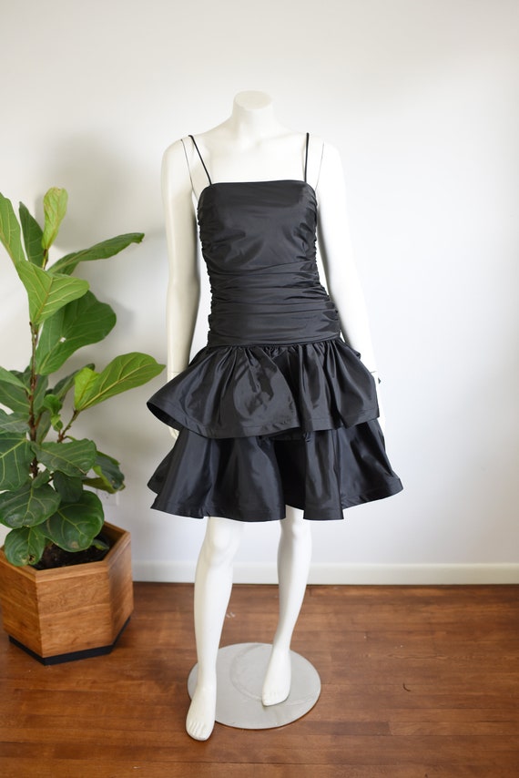 1980s Black Ruffled Party Dress - XS/S - image 5