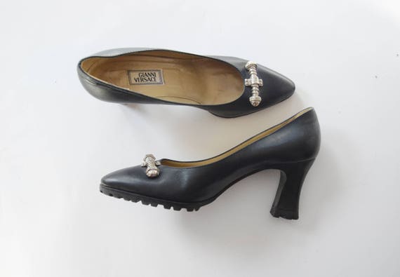 1980s/1990s Black GIANNI VERSACE Leather Heels - image 1