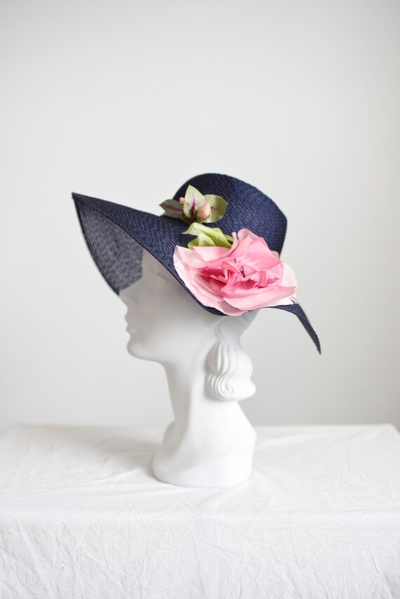 Navy 1970s Sunhat with Huge Flower - image 4