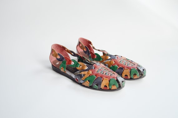 SALE 90s Multicolor Woven Leather Flats - US5.5B