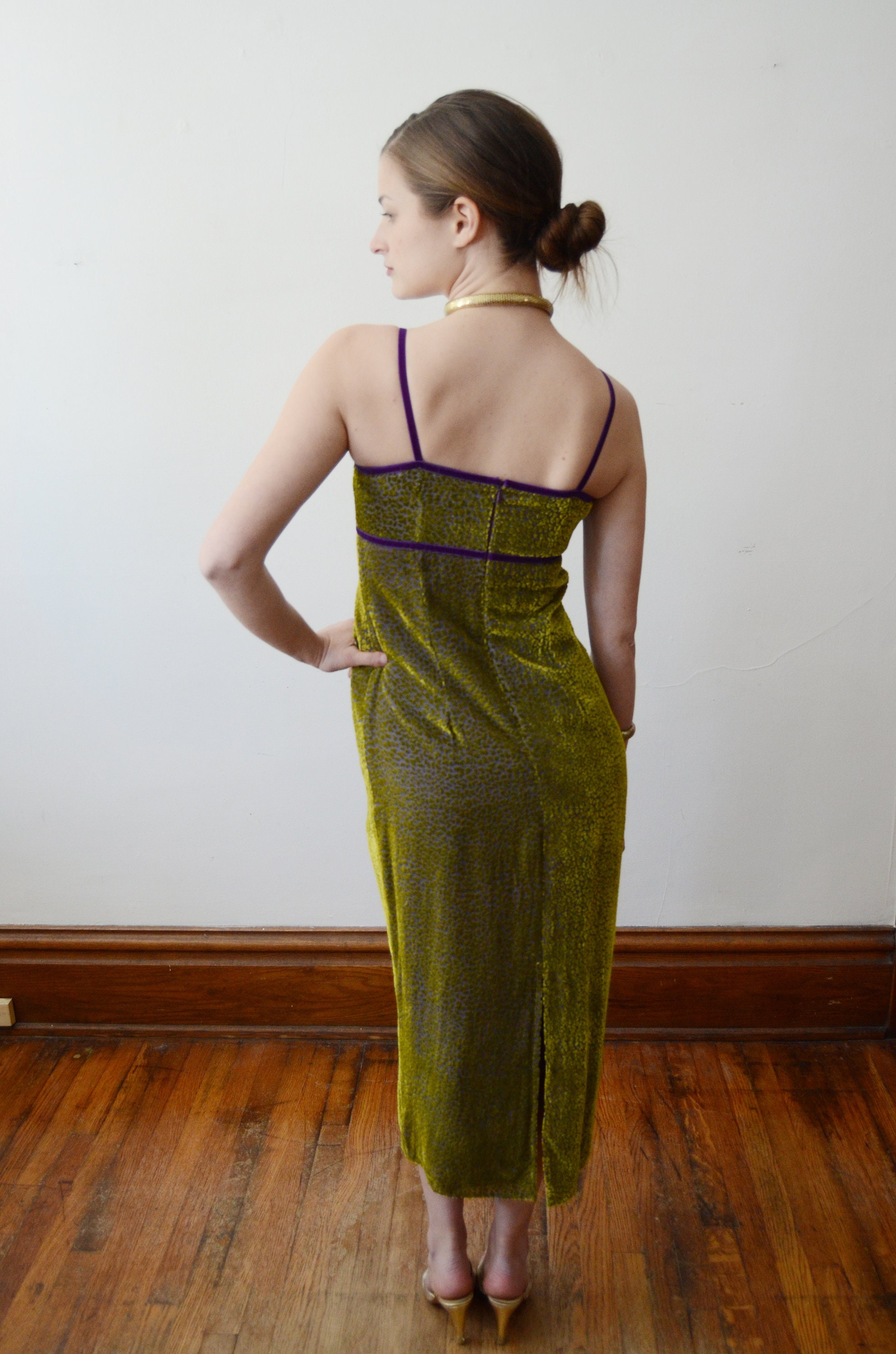 90s Green Burnout Velvet Dress - XS