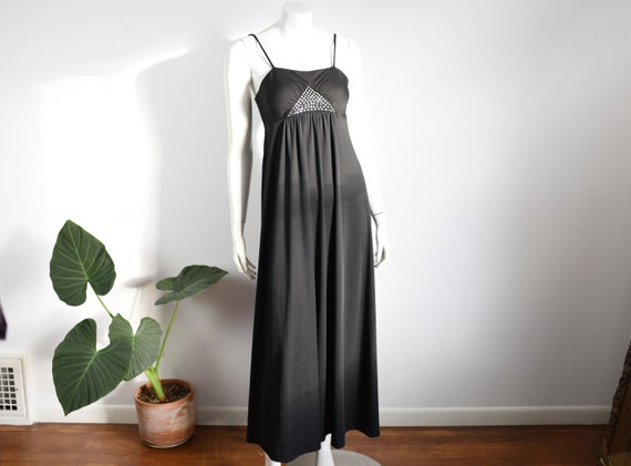 1970s Black Disco Maxi Dress - XS - image 1