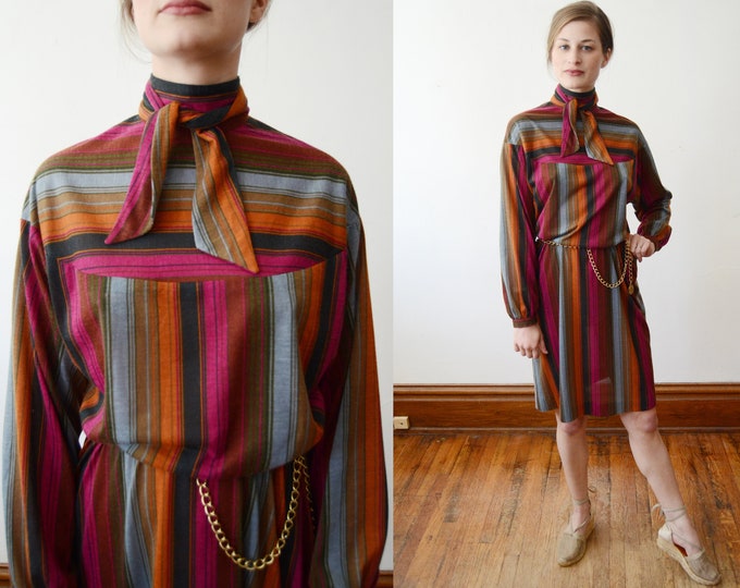 1970s Striped Turtleneck Dress - S