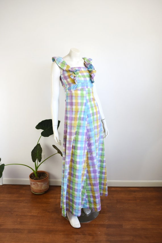 Pastel Plaid 70s Maxi Dress - XXS