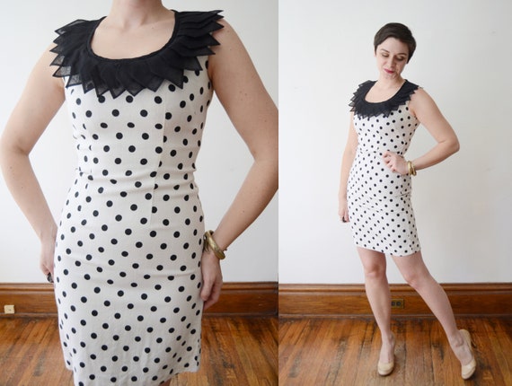 1960s Black and White Polka Dot Dress - XS/S - image 1