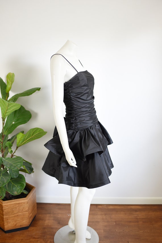 1980s Black Ruffled Party Dress - XS/S - image 4