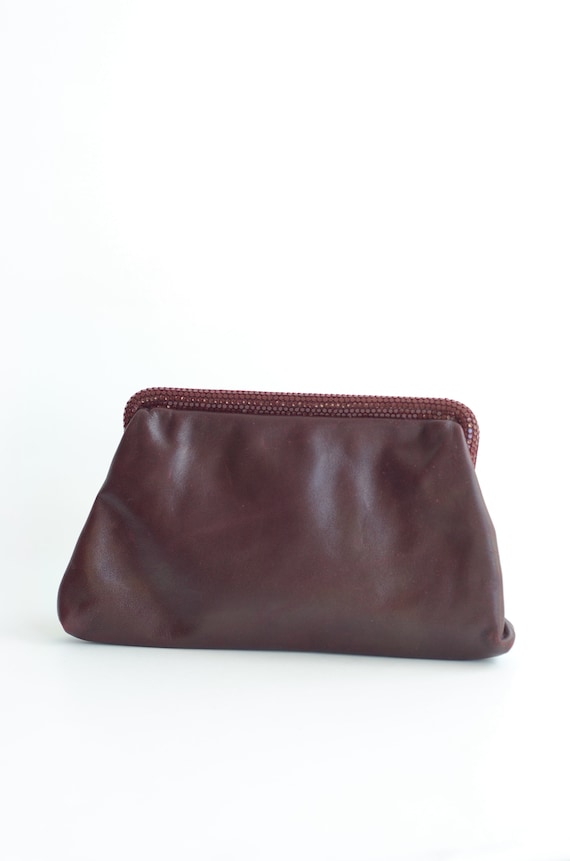 1970s Burgundy Leather Clutch - image 2