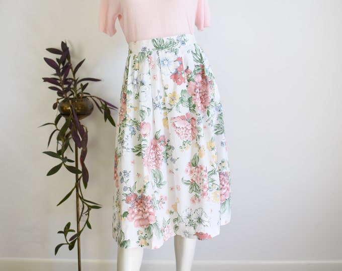 1980s Floral Cotton Skirt - M