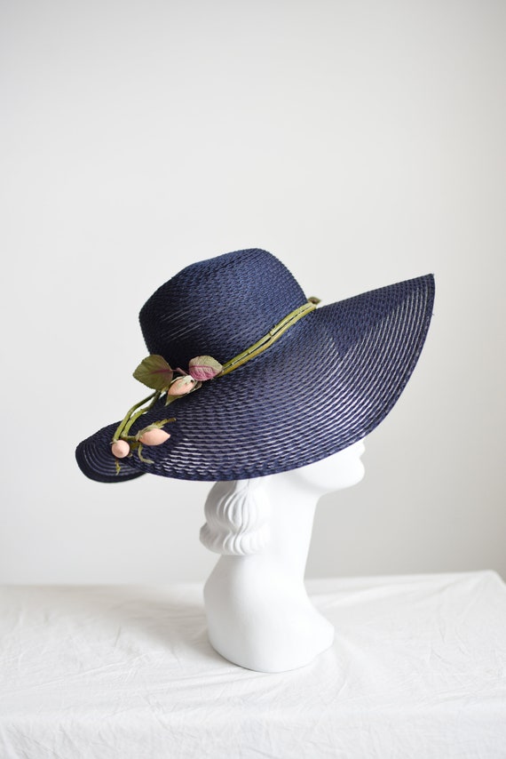 Navy 1970s Sunhat with Huge Flower - image 6