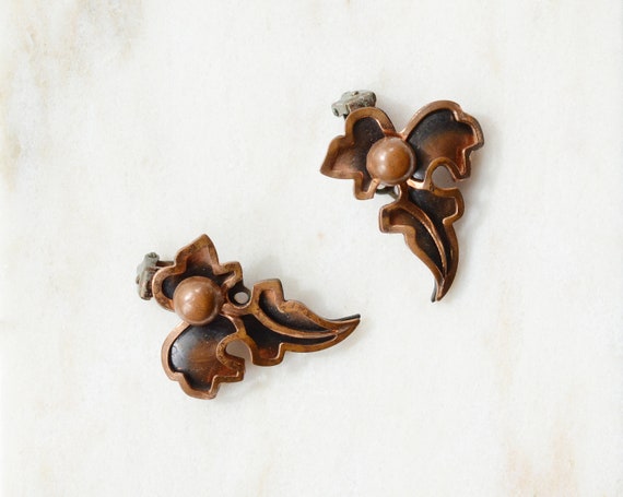 SALE Mid Century Copper Leaf Clip on Earrings