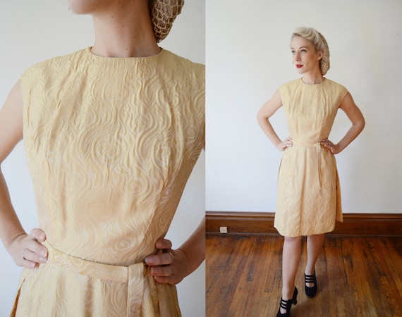 Early 1960s Gold Brocade Party Dress - S