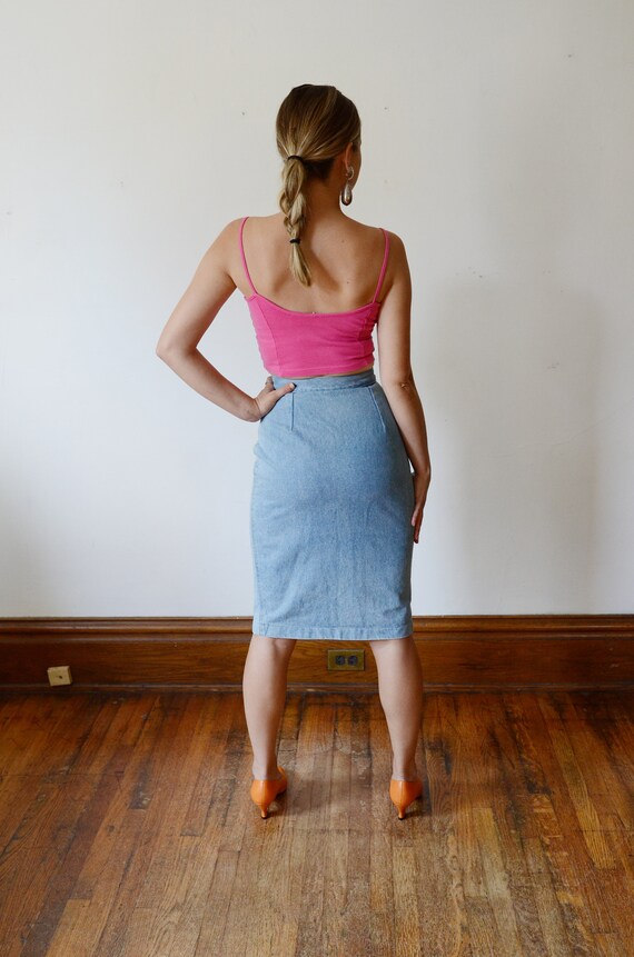 1980s Light Blue Denim Skirt - XS - image 10