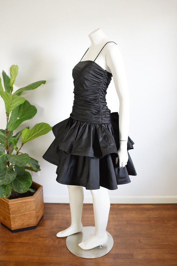 1980s Black Ruffled Party Dress - XS/S - image 6