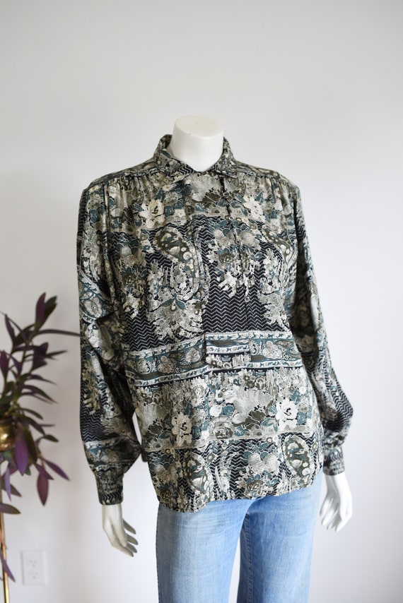 Carole Little Green Floral Blouse - M - image 2