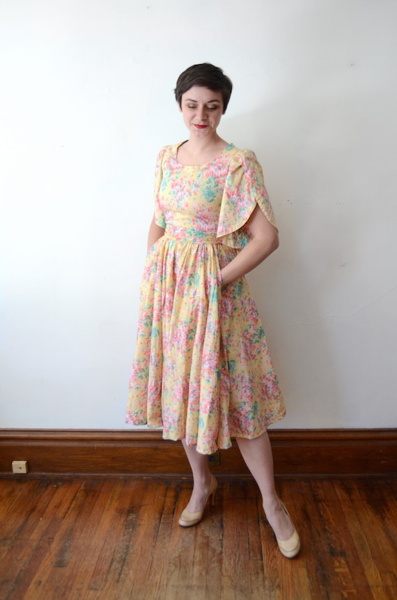 1980s Floral Cotton Dress - XS
