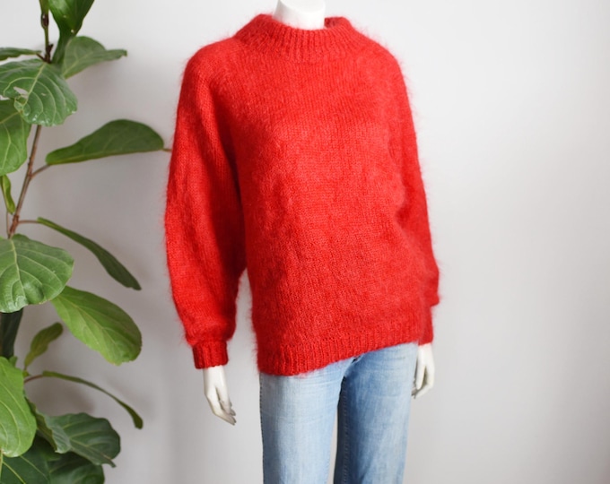 80s Red Mohair Sweater - L