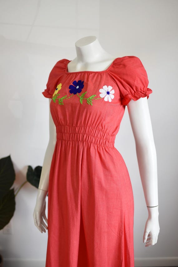 1970s Floral Embroidered Maxi Dress - XS - Etsy
