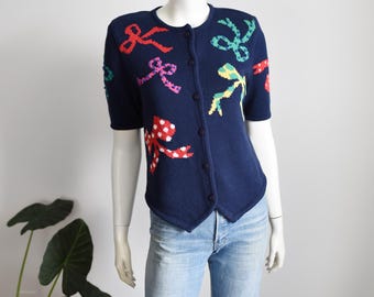 80s Susan Bristol Novelty Bow Cardigan - S/M