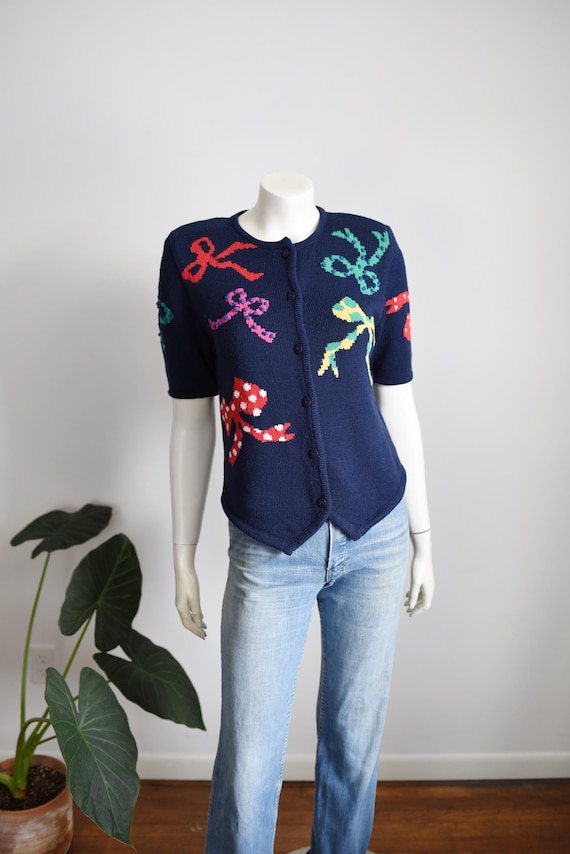 80s Susan Bristol Novelty Bow Cardigan - S/M