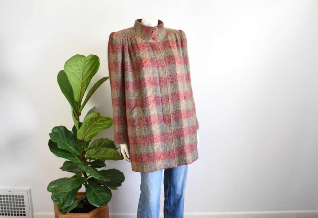 80s Lilli Ann Plaid Mohair Coat M/L Etsy
