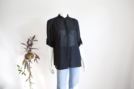 70s Sheer Black Blouse - S/M - image 6