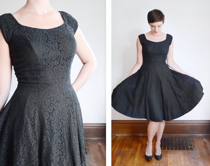 1950s Black Lace Party Dress - S