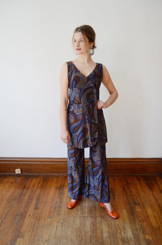 1960s Metallic top and Pant Set - XS - image 3