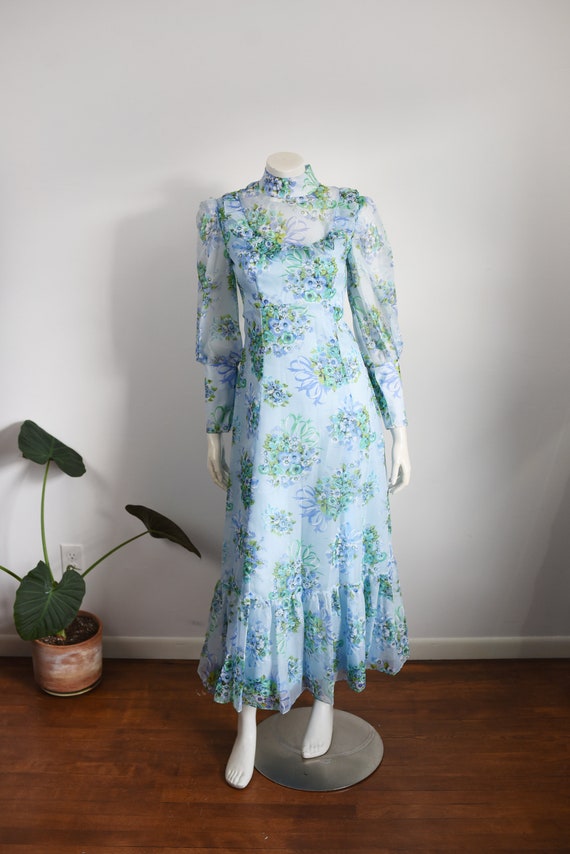 1970s Floral Prairie Maxi Dress - XS/S - image 2
