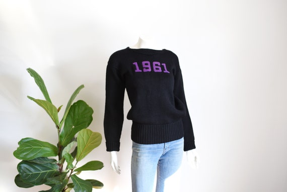 Black Wool Varsity 1961 Sweater - S/M