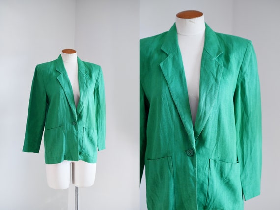 90s Kelly Green Linen Blazer - S - image 1