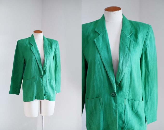 90s Kelly Green Linen Blazer - S