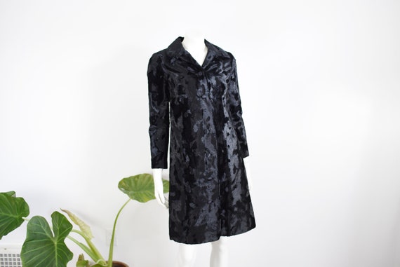 1960s Textured Black Velvet Coat - XS