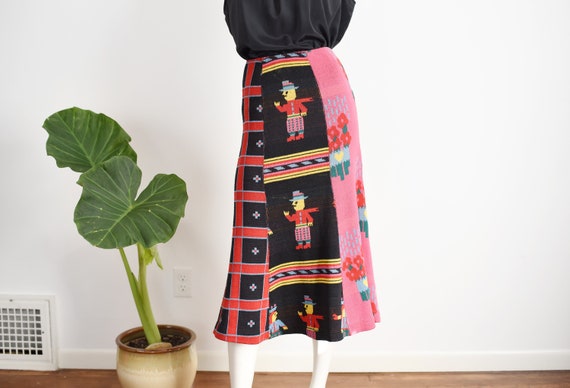 1970s Alley Cat by Betsey Johnson Knit Skirt Happy Family - XS/S